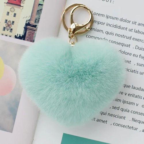 Porte-Clés Pompon C?ur Rose Véritable Lapin,8cm,1 Pièce,Porte-Clés De Voiture,Chaînes De Couleur Or,Joli Sac,Charme Pour Femmes R70 - Type Mint