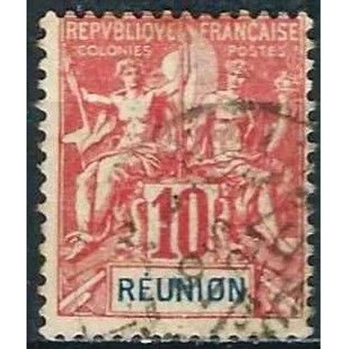 La Réunion, Colonie Française 1900 / 05, Beau Timbre Yvert 47, Type Sage "Colonies", 10c. Rouge, Cartouche Bleu, Oblitéré, Tbe