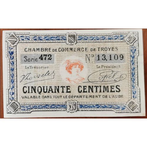 Billet 50 Centimes Chambre De Commerce De Troyes 7° Émission 1926