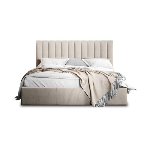 Lit Coffre En Velours 160x200 Beige