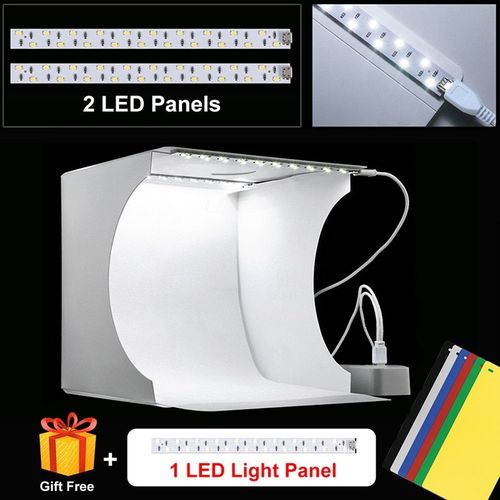 2 LED ma - boîte à lumière pliante de Mini Studio Photo, Kit de tente de Studio de photographie et 6 arrière-plans