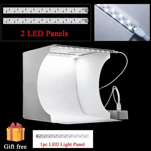 2 Studio LED Box - Mini boîte à lumière pliable pour Studio Photo, 20x20cm, fond noir et blanc