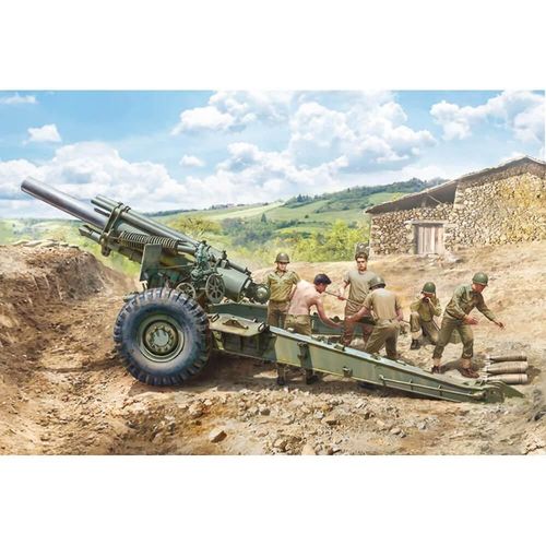 Maquette Véhicule Militaire : Obusier Us M1 155mm Et Servants-Maquettes Italeri