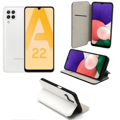 Samsung Galaxy A22 4g Etui Protection Portefeuille Blanc À Rabat Avec Porte Cartes - Housse Samsung Galaxy A22 4g Folio Blanche Coque Silicone Antichoc Smartphone 2021 - Accessoires Pochette Case