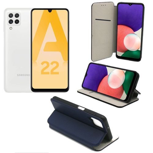 Samsung Galaxy A22 4g Etui Protection Portefeuille Bleu À Rabat Avec Porte Cartes - Housse Folio Bleue Navy Coque Silicone Antichoc Smartphone 2021 - Accessoires Pochette Case