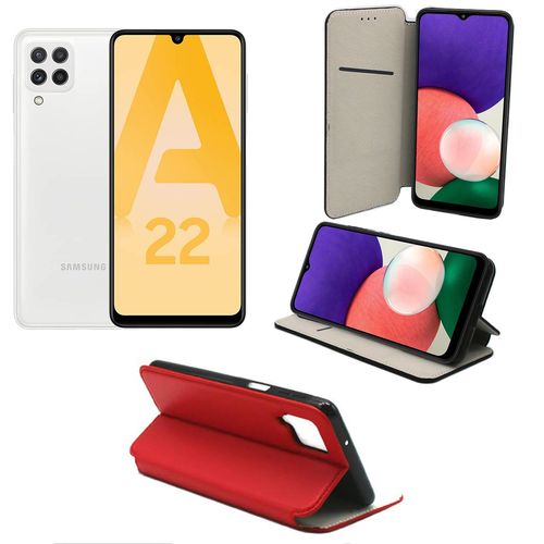 Samsung Galaxy A22 4g Etui Protection Portefeuille Rouge À Rabat Avec Porte Cartes - Housse Samsung Galaxy A22 4g Folio Coque Silicone Antichoc Smartphone 2021 - Accessoires Pochette Case