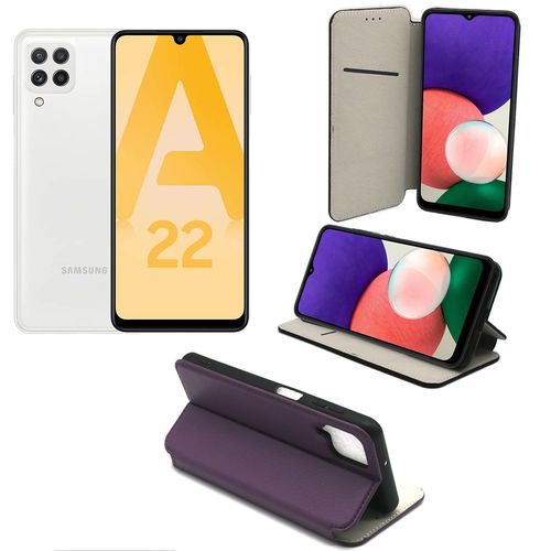 Samsung Galaxy A22 4g Etui Protection Portefeuille Violet À Rabat Avec Porte Cartes - Housse Samsung Galaxy A22 4g Folio Violette Coque Silicone Antichoc Smartphone 2021 - Accessoires Pochette Case