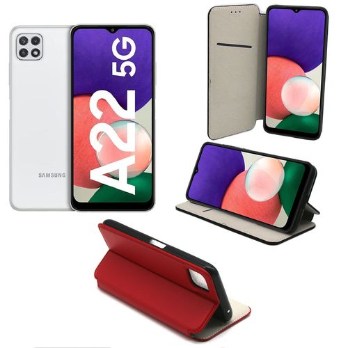 Samsung Galaxy A22 5g Etui Protection Portefeuille Rouge À Rabat Avec Porte Cartes - Housse Samsung Galaxy A22 5g Folio Coque Silicone Antichoc Smartphone 2021 - Accessoires Pochette Case