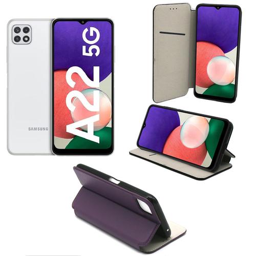 Samsung Galaxy A22 5g Etui Protection Portefeuille Violet À Rabat Avec Porte Cartes - Housse Samsung Galaxy A22 5g Folio Violette Coque Silicone Antichoc Smartphone 2021 - Accessoires Pochette Case