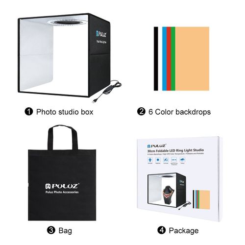 Le noir - PULUZ 30cm Lightbox Mini Pliable Studio Photo Boîte BOÎTE À LUMIÈRE LED Photographie Studio Tente De Tir Boîte Kit & 6 couleur décors