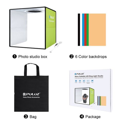 Vert - PULUZ 30cm Lightbox Mini Pliable Studio Photo Boîte BOÎTE À LUMIÈRE LED Photographie Studio Tente De Tir Boîte Kit & 6 couleur décors