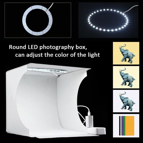 Round Panel LED - boîte à lumière Portable 8.7 pouces, Studio Photo, prise de vue sur table, tente, boîte à lumière pour photographie, ensemble pour affichage d'articles