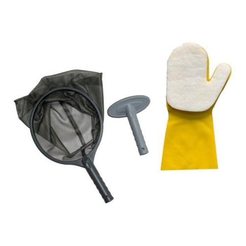 8FF200770 - Kit de nettoyage de piscine, 3 pièces, accessoires pour baignoire chaude, Kit d'entretien de Spa avec filet d'écumage, brosse à récurer et gant éponge