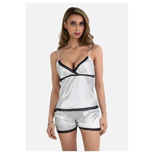 Ensemble Pyjashort Fines Bretelles En Satin Blanc Femme