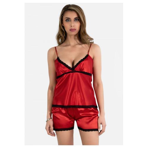 Ensemble Pyjashort Fines Bretelles En Satin Rouge Femme