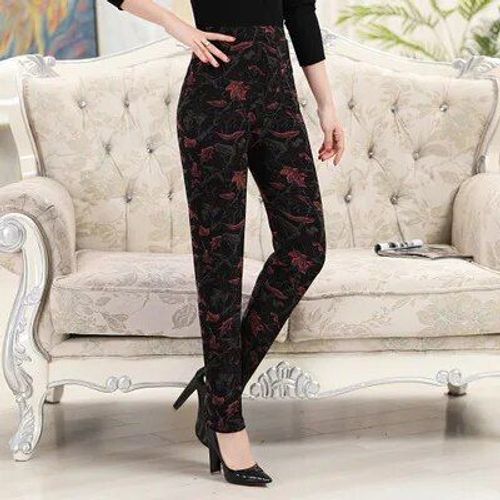 Leggings En Velours Imprimé Fleuri Pour Femme,Pantalon Mère Chaud,Grande Taille,Automne Et Hiver