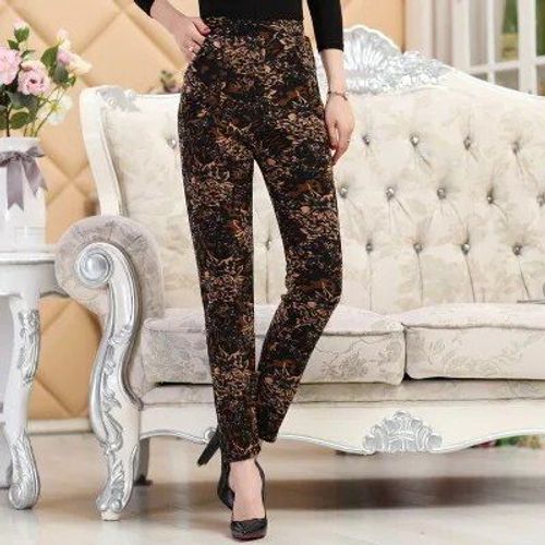 Leggings En Velours Imprimé Fleuri Pour Femme,Pantalon Mère Chaud,Grande Taille,Automne Et Hiver