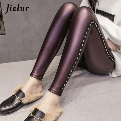 Jielur Hiver Sourire 256 Pu Leggings En Cuir Femmes Mode Risale Push Up Crayon Pantalon 4 Couleurs S-Xxxl Dame Taille Haute Legging