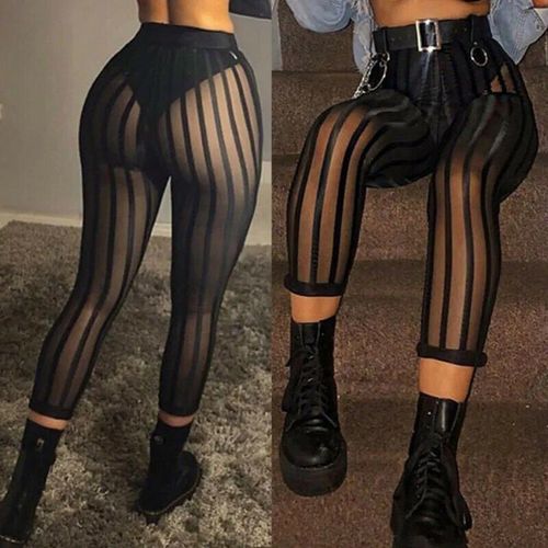 Leggings En Maille Rayée Pour Femmes,Pantalons Longs Au Genou,Vêtements De Club Minces,Chauds Et Sexy