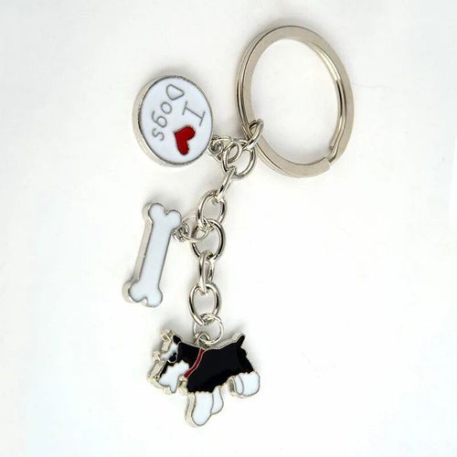 Porte-Clés De Chien De Troupeau Des Contribuables Allemands Pour Hommes Et Femmes,Couleur Argent,Alliage Métallique,Os,Pendentif,Mâle,Célèbre,Voiture,Sac,Continent,Chaîne - Type Standard Schnauzer