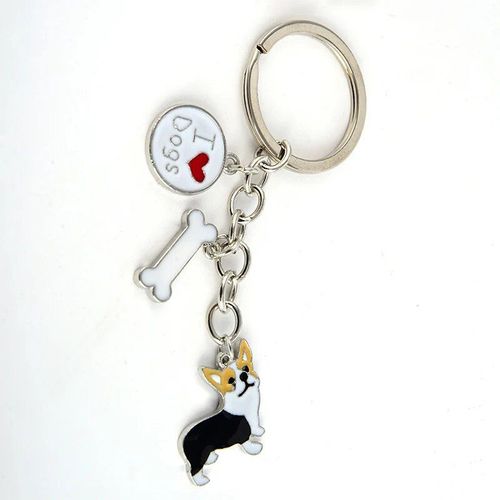Porte-Clés De Chien De Troupeau Des Contribuables Allemands Pour Hommes Et Femmes,Couleur Argent,Alliage Métallique,Os,Pendentif,Mâle,Célèbre,Voiture,Sac,Continent,Chaîne - Type Welsh Corgi Pembroke