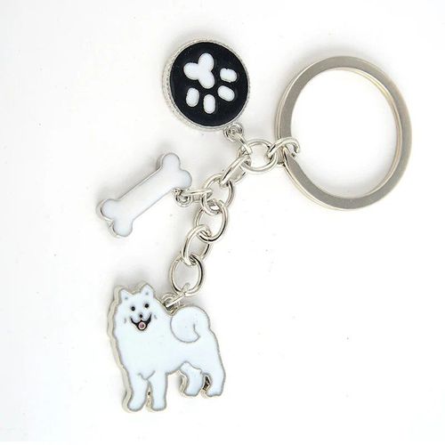 Porte-Clés De Chien De Troupeau Des Contribuables Allemands Pour Hommes Et Femmes,Couleur Argent,Alliage Métallique,Os,Pendentif,Mâle,Célèbre,Voiture,Sac,Continent,Chaîne,Porte-Clés - Type Samoyed