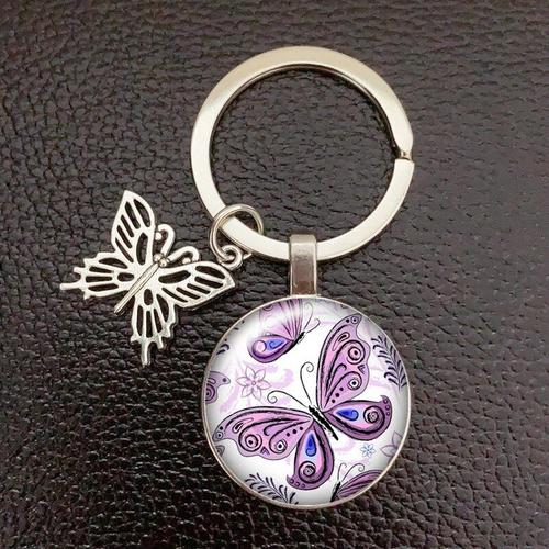 Porte-Clés Papillon Créatif En Verre Cristal,Convexe,Insecte,Animal,Sac,Breloque,Bijoux Naturels Pour Femmes - Type Silver #B