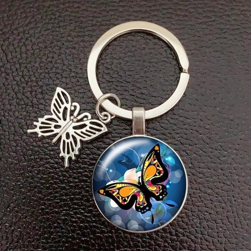 Porte-Clés Papillon Créatif En Verre Cristal,Convexe,Insecte,Animal,Sac,Breloque,Bijoux Naturels Pour Femmes - Type Silver #C