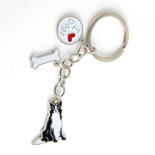 Porte-Clés De Chien De Troupeau Des Contribuables Allemands Pour Hommes Et Femmes,Couleur Argent,Alliage Métallique,Os,Pendentif,Mâle,Célèbre,Voiture,Sac,Continent,Chaîne - Type Border Collie