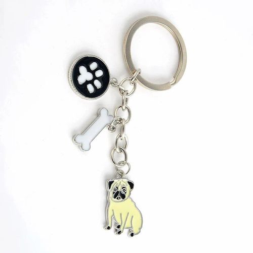 Porte-Clés De Chien De Troupeau Des Contribuables Allemands Pour Hommes Et Femmes,Couleur Argent,Alliage Métallique,Os,Pendentif,Mâle,Célèbre,Voiture,Sac,Continent,Chaîne,Porte-Clés - Type Pug