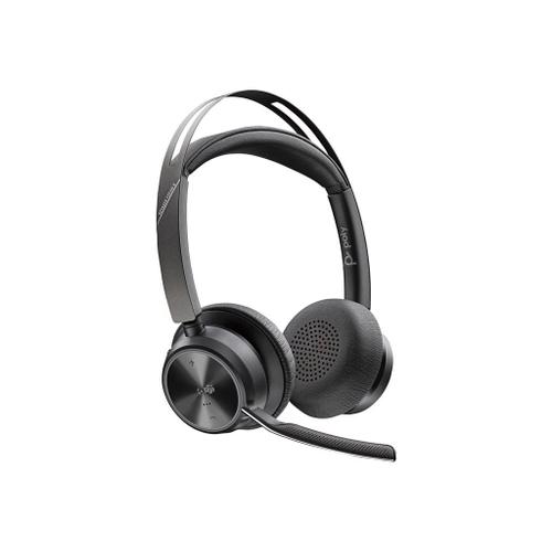 Poly Voyager Focus 2 - Micro-casque - sur-oreille - Bluetooth - sans fil - Suppresseur de bruit actif - USB-C via un adaptateur Bluetooth - noir - Certifié pour Microsoft Teams, certifié Zoom