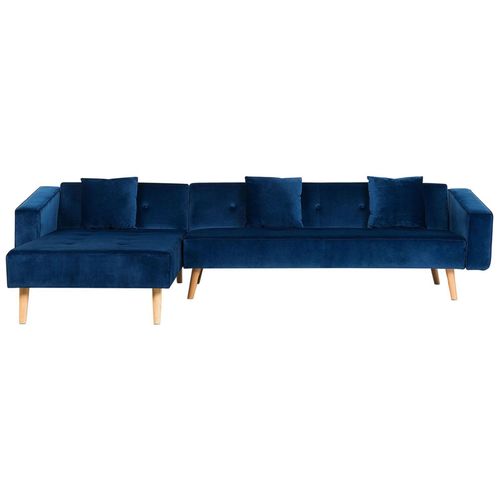 Canapé Angle Côté Droit Convertible En Velours Bleu 4 Places Vadso