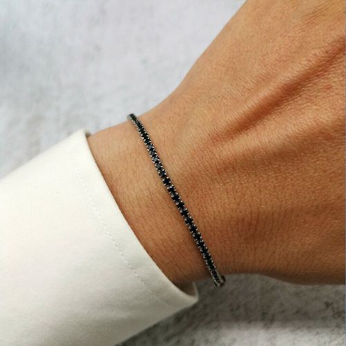 Bracciale Tennis Nero 3mm In Acciaio Con Cristalli Swarovski Elements