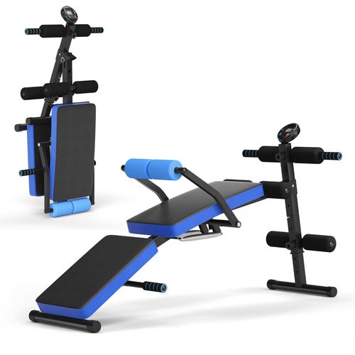 Banc De Musculation Pliable Abdos Et Sit-Up Avec 5 Rouleaux De Mousse Charge 130 Kg Noir Et Bleu Helloshop26 20_0000206