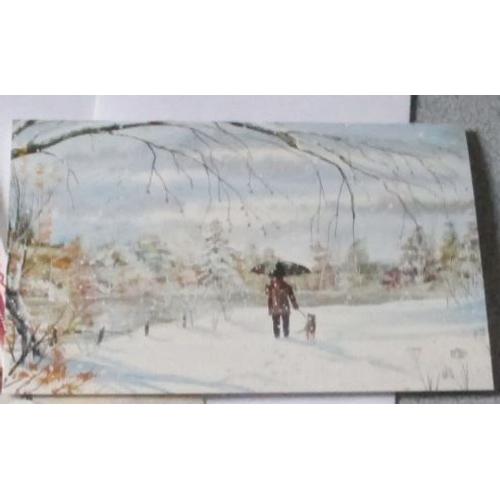 Carte Double De Correspondance Évoquant L'hiver Avec Un Promeneur Et Son Chien Dans Un Paysage Enneigé- Métamorphose Hivernale - Propice À L'envoi De Voeux -11.5x17.5cm- Avec Enveloppe Blanche