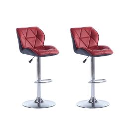 Lot De 2 Tabourets De Bar Calvin - Simili - Hauteur Ajustable - Rouge