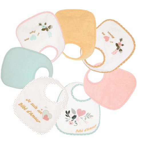 Lot De 7 Bavoirs Naissance - Baby Love Pastel - Trois Kilos Sept