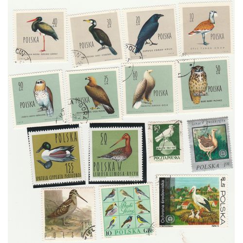 15 Timbres Oblitérés De Pologne - Oiseaux