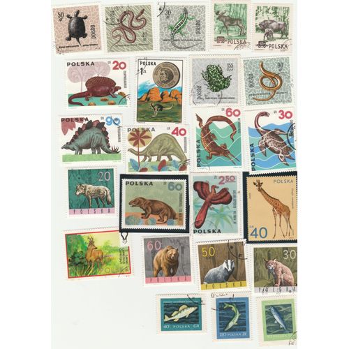 24 Timbres Oblitérés De Pologne - Animaux Et Poissons
