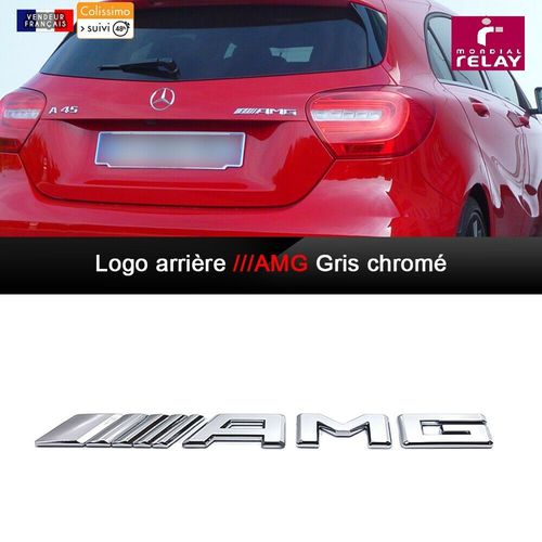 Embème Arrière Amg Mercedes Gris Chrome 190mm Class A C E Gle Glc A45 C63