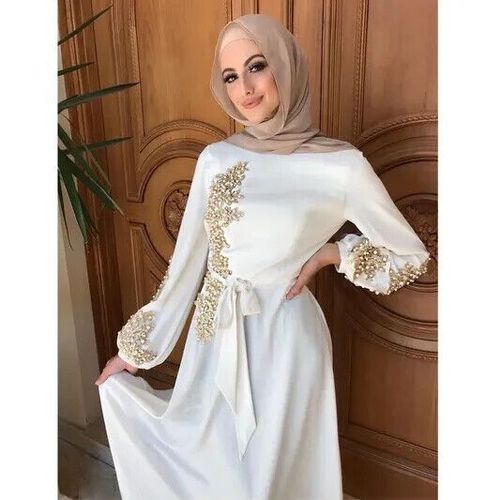 Robe Taille 36 Beige Longue Manche Perlé
