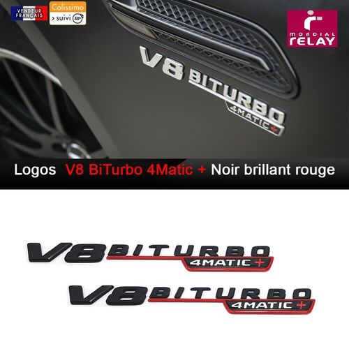 2 Embèmes V8 Biturbo 4matic+ 200mm Mercedes Class A C Gle Glc A45 C63 Noir Rouge