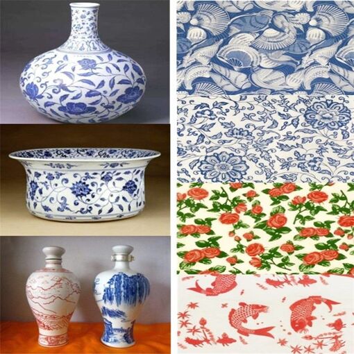 Kichvoe 4feuilles Papier Transfert pour Engobe De Poterie Style Chinois pour Décoration sous-glaçure