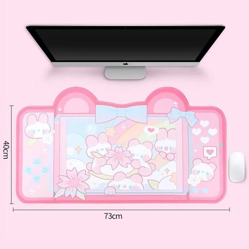Tapis de souris de jeu extra large Kawaii,rose,violet,Sakura,lapin,média,polymères de bureau,eau verte,ordinateur portable,accessoires de bureau - Type pink4