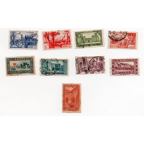 Maroc- Lot De 9 Timbres Oblitérés - Trace De Charnière- Sites Divers