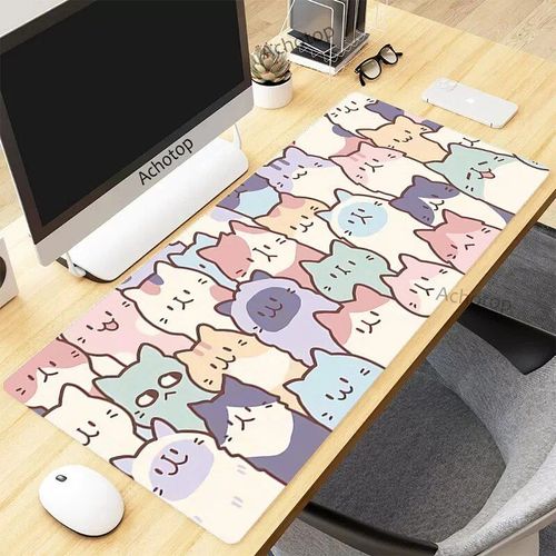 Tapis de souris de jeu Pixel Cat pour PC Gamer,grand tapis de bureau en caoutchouc Kawaii,sous-souris média,polymères d'ordinateur,tapis mignon,900x400mm - Type Cat LY0220509 (999)-300x600x2mm