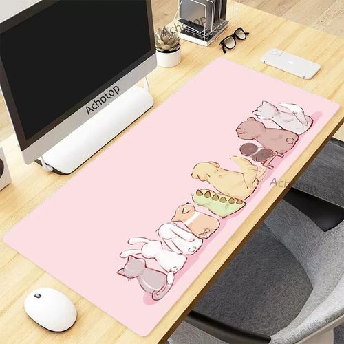 Tapis de souris de jeu Pixel Cat pour PC Gamer,grand tapis de bureau en caoutchouc Kawaii,sous-souris média,polymères d'ordinateur,tapis mignon,900x400mm - Type EP243643 Cat (4)-400x900x3mm