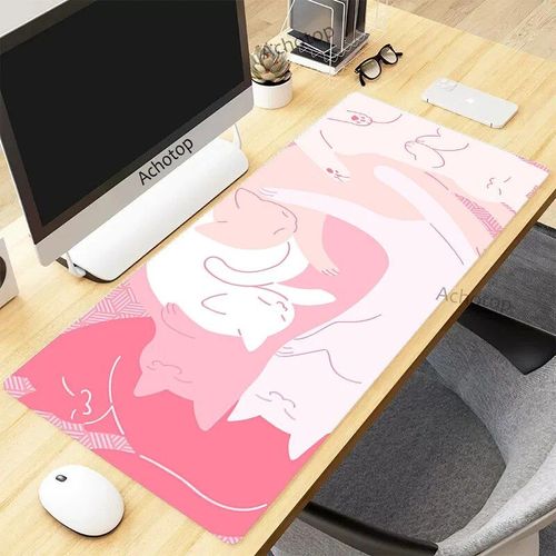 Tapis de souris de jeu Pixel Cat pour PC Gamer,grand tapis de bureau en caoutchouc Kawaii,sous-souris média,polymères d'ordinateur,tapis mignon,900x400mm - Type EP709823 Cat (3)-300x800x3mm
