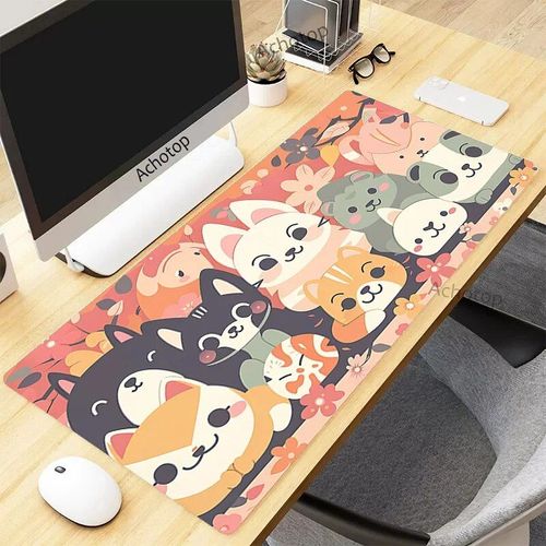 Tapis de souris de jeu Pixel Cat pour PC Gamer,grand tapis de bureau en caoutchouc Kawaii,sous-souris média,polymères d'ordinateur,tapis mignon,900x400mm - Type LY007131 (7)-300x600x3mm