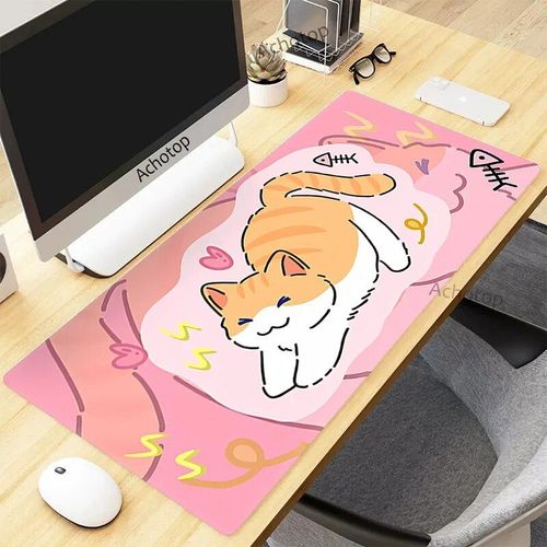 Tapis de souris de jeu Pixel Cat pour PC Gamer,grand tapis de bureau en caoutchouc Kawaii,sous-souris média,polymères d'ordinateur,tapis mignon,900x400mm - Type LY008752 (19)-400x900x3mm